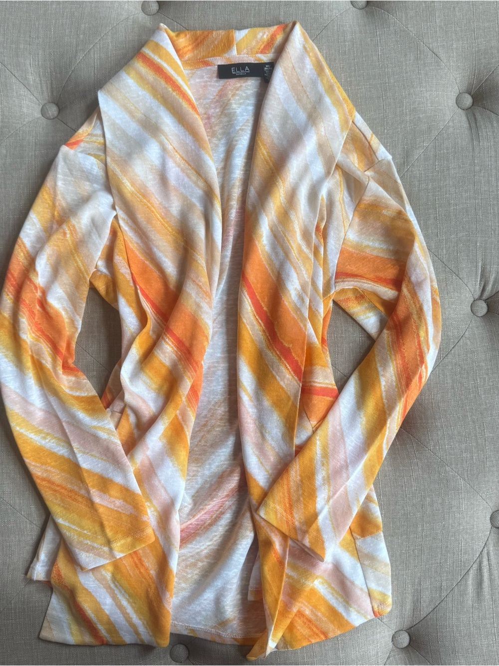 Ella Open-Front Striped Cardigan in White & Yellow-Orange with Matching Tank